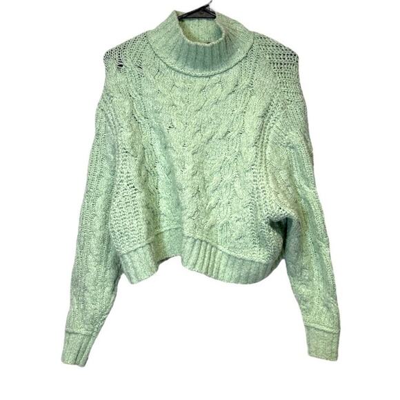 Free People Carousel Mint Green‎ Knit Long Sleeve Cropped Sweater Size XS - Picture 3 of 10